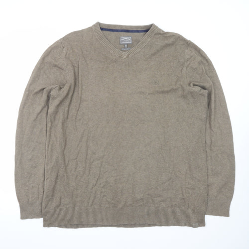FatFace Men's Brown XXL V-Neck Cotton Jumper Classic Knitwear