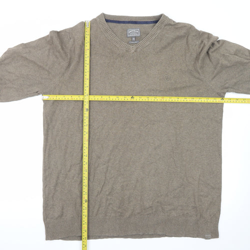 FatFace Men's Brown XXL V-Neck Cotton Jumper Classic Knitwear