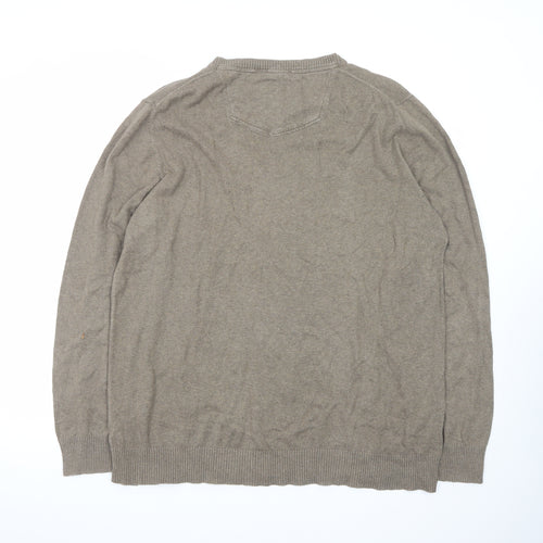 FatFace Men's Brown XXL V-Neck Cotton Jumper Classic Knitwear