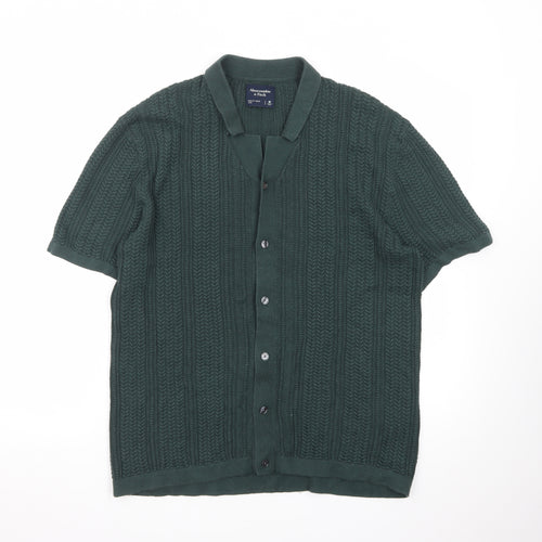 Abercrombie & Fitch Men's Green Knit Button Polo Shirt M