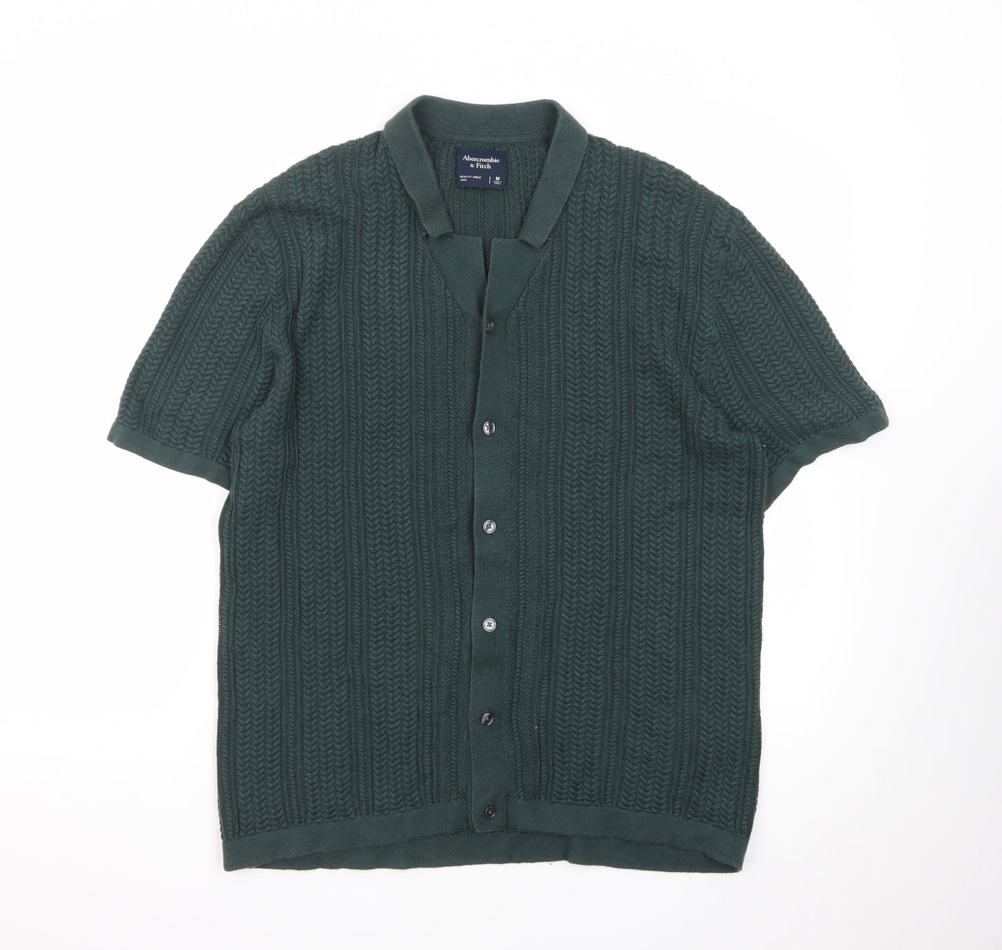 Abercrombie & Fitch Men's Green Knit Button Polo Shirt M