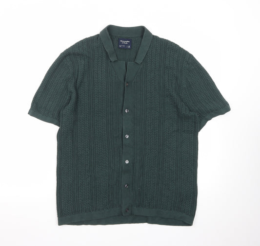 Abercrombie & Fitch Men's Green Knit Button Polo Shirt M
