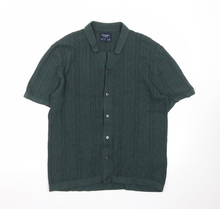 Abercrombie & Fitch Men's Green Knit Button Polo Shirt M