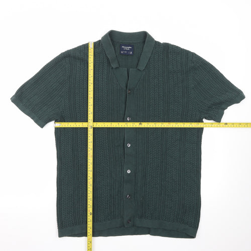 Abercrombie & Fitch Men's Green Knit Button Polo Shirt M