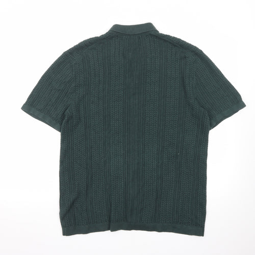 Abercrombie & Fitch Men's Green Knit Button Polo Shirt M