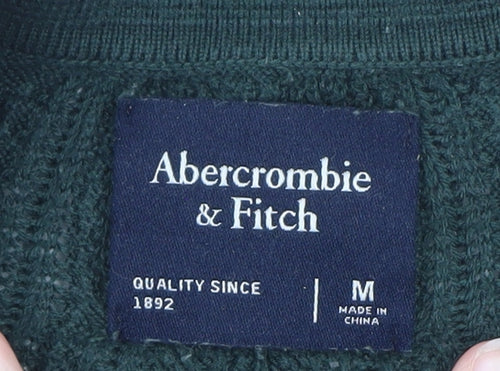Abercrombie & Fitch Men's Green Knit Button Polo Shirt M