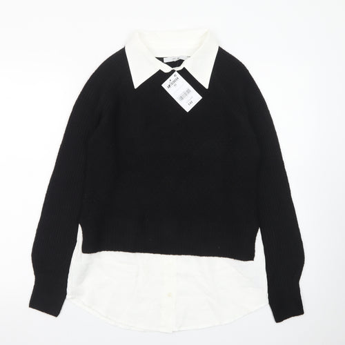 Next Women Black White Collared Pullover Jumper XS Classic Knit