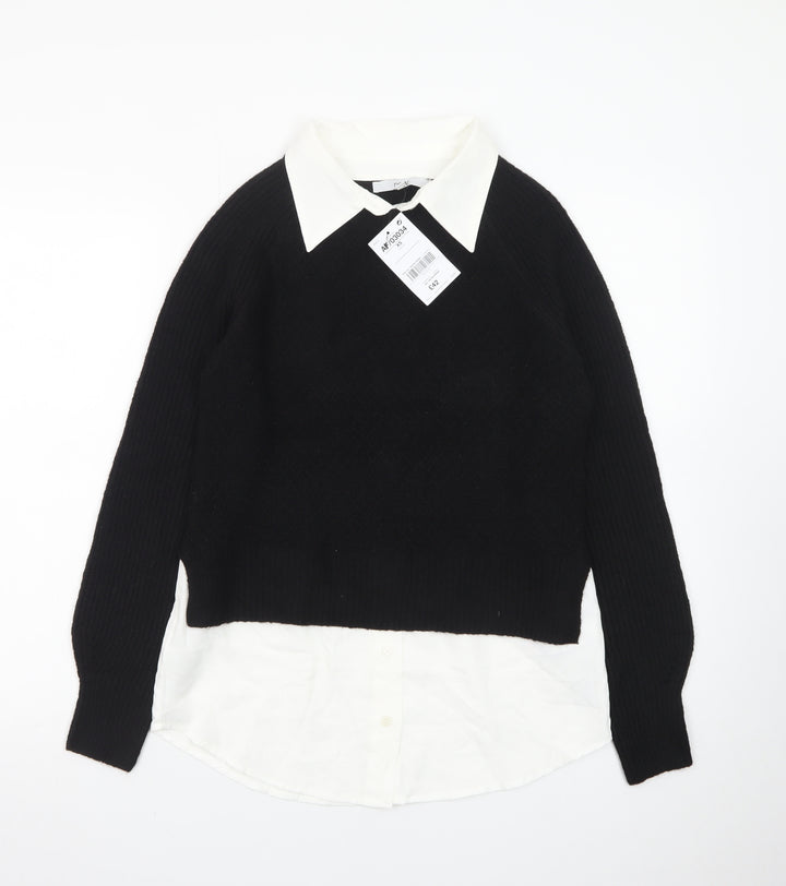 Next Women Black White Collared Pullover Jumper XS Classic Knit
