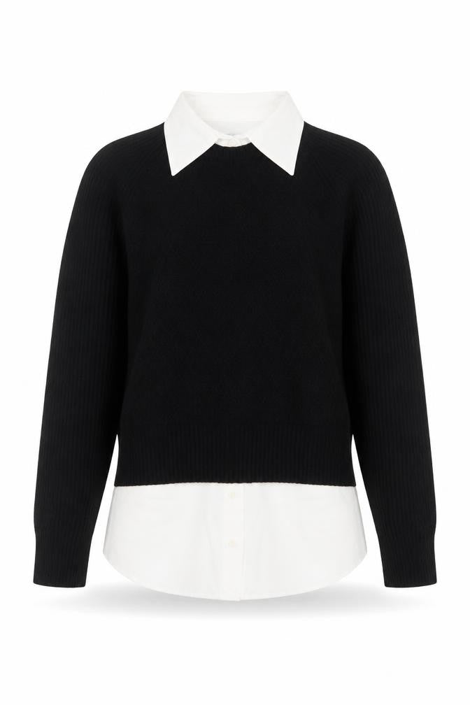 Front view of Next Women Black White Collared jumper XS Classic Knit