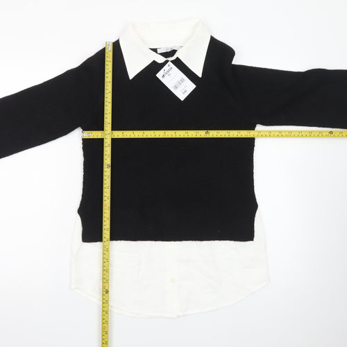 Next Women Black White Collared Pullover Jumper XS Classic Knit