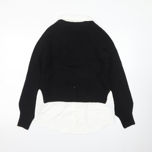 Next Women Black White Collared Pullover Jumper XS Classic Knit