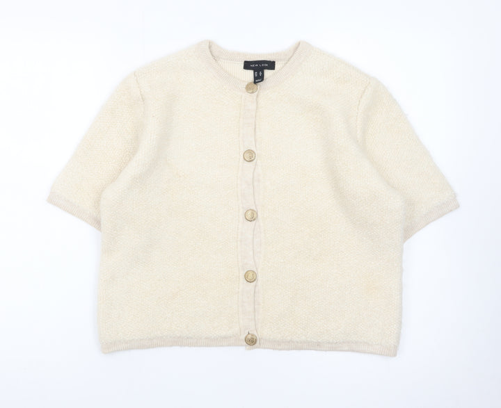 New Look Women Beige Short Sleeve Button Cardigan Size 12