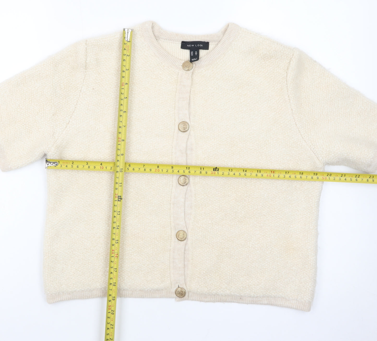 New Look Women Beige Short Sleeve Button Cardigan Size 12