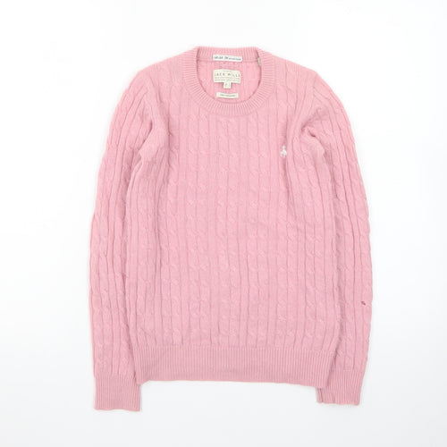 Jack Wills Women's Pink Cable-Knit Cotton Jumper Size 4