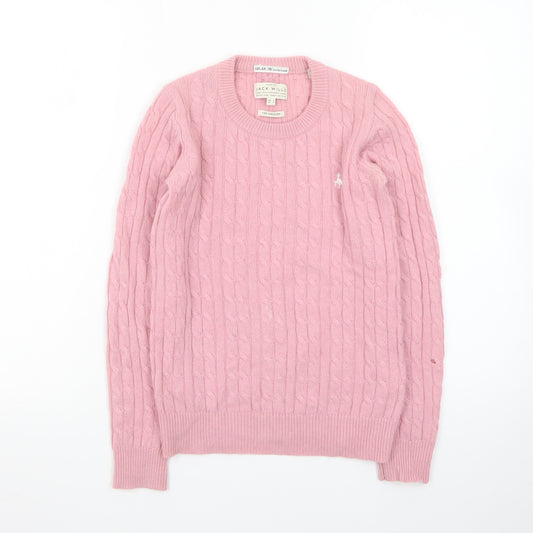 Jack Wills Women's Pink Cable-Knit Cotton Jumper Size 4