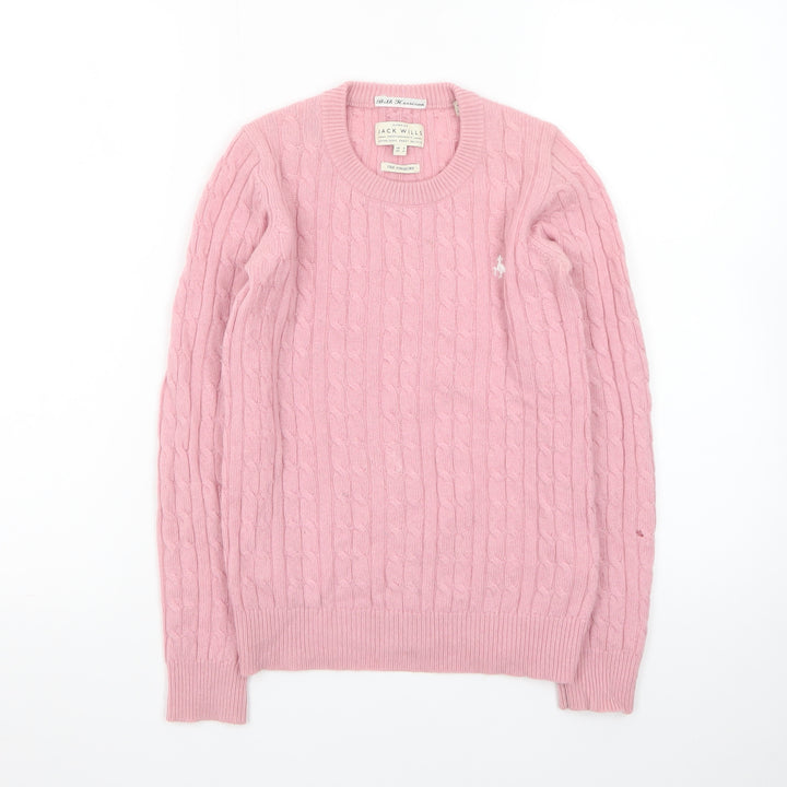 Jack Wills Women's Pink Cable-Knit Cotton Jumper Size 4