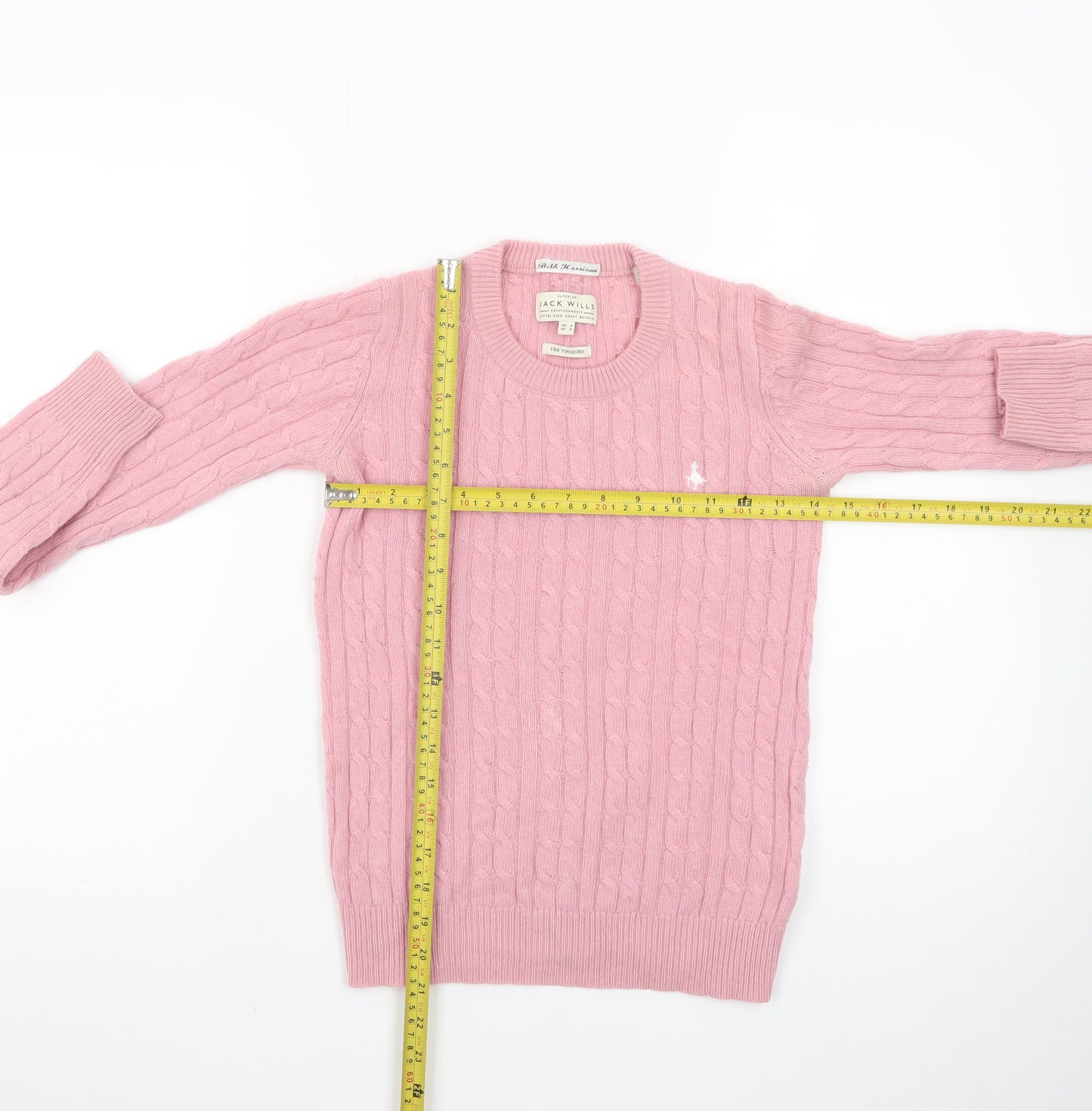 Jack Wills Women's Pink Cable-Knit Cotton Jumper Size 4
