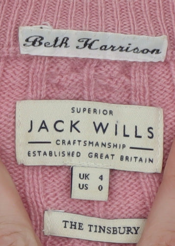 Jack Wills Women's Pink Cable-Knit Cotton Jumper Size 4
