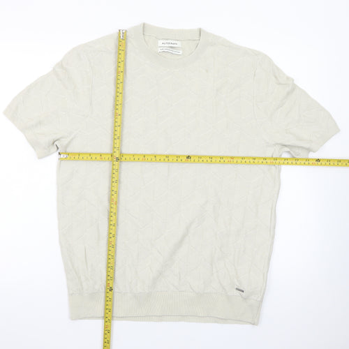 Marks and Spencer Autograph Men's Beige Short Sleeve Textured Cotton T-Shirt Size L