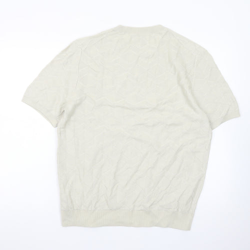 Marks and Spencer Autograph Men's Beige Short Sleeve Textured Cotton T-Shirt Size L
