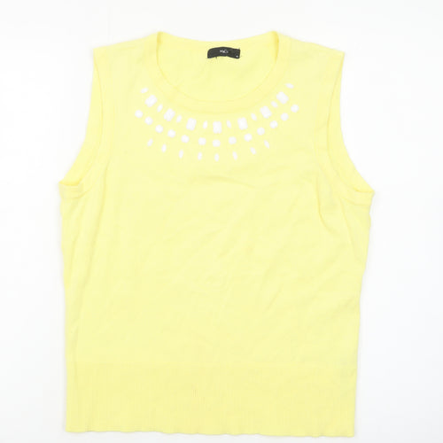 M&Co Women's Yellow Sleeveless Beaded Knit Tank Top Size 14