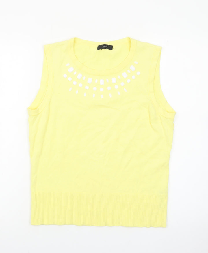 M&Co Women's Yellow Sleeveless Beaded Knit Tank Top Size 14