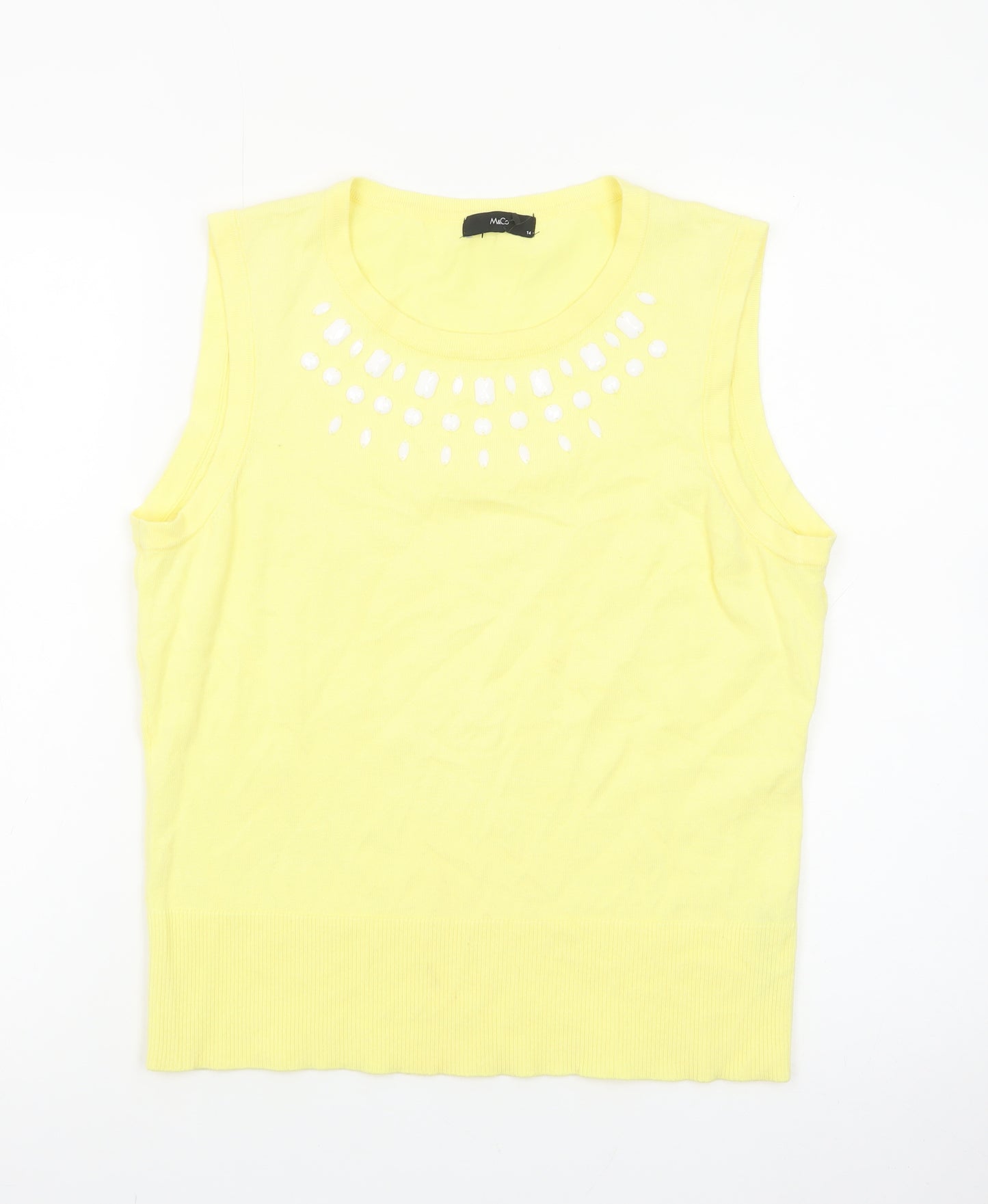 M&Co Women's Yellow Sleeveless Beaded Knit Tank Top Size 14