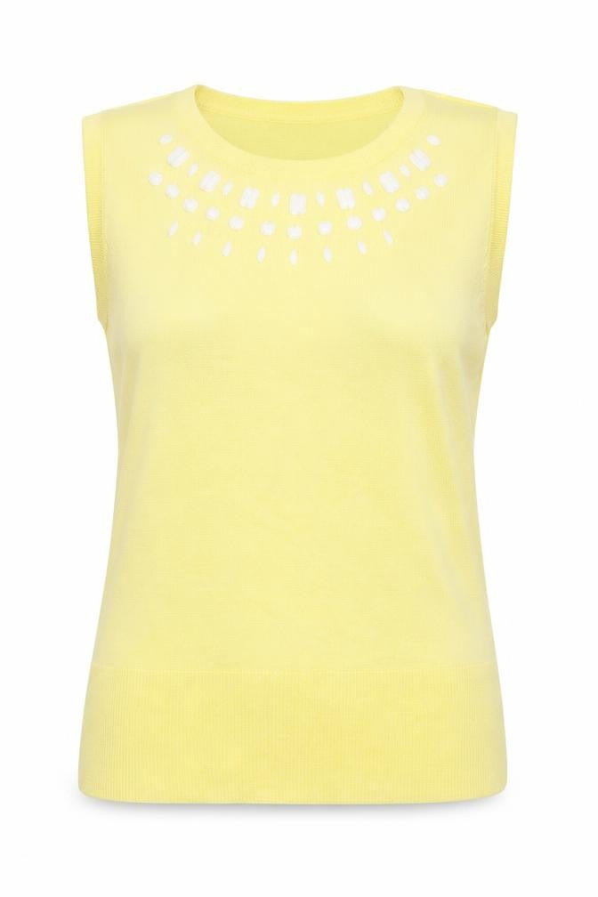 M&Co Women's Yellow Sleeveless Beaded Knit Tank Top Size 14