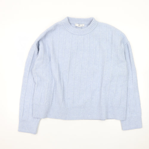 MNG Women Blue XL Wool Blend Cable-Knit Crew Neck Jumper
