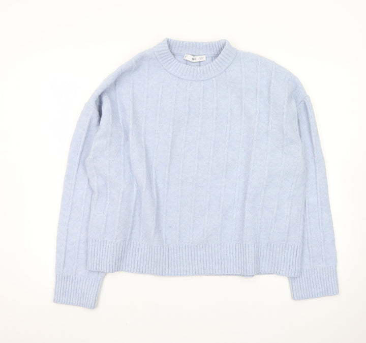 MNG Women Blue XL Wool Blend Cable-Knit Crew Neck Jumper