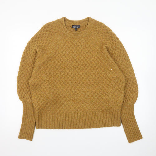 Topshop Women Mustard Cable-Knit Wool Blend Jumper UK 10