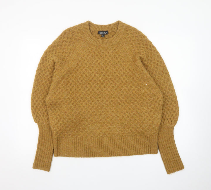 Topshop Women Mustard Cable-Knit Wool Blend Jumper UK 10