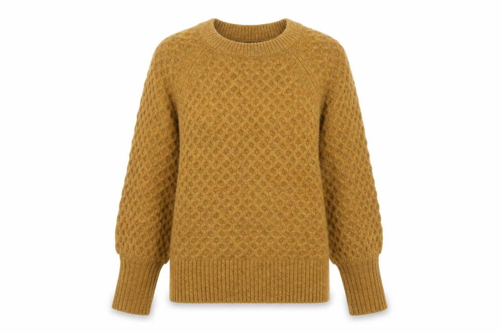 Topshop Women Mustard Cable-Knit Wool Blend Jumper UK 10