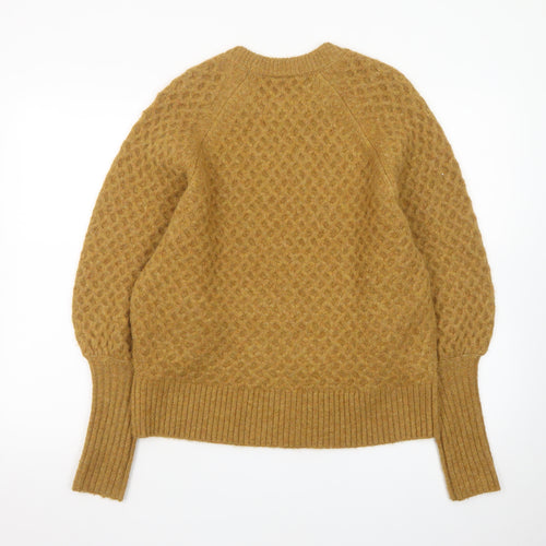 Topshop Women Mustard Cable-Knit Wool Blend Jumper UK 10