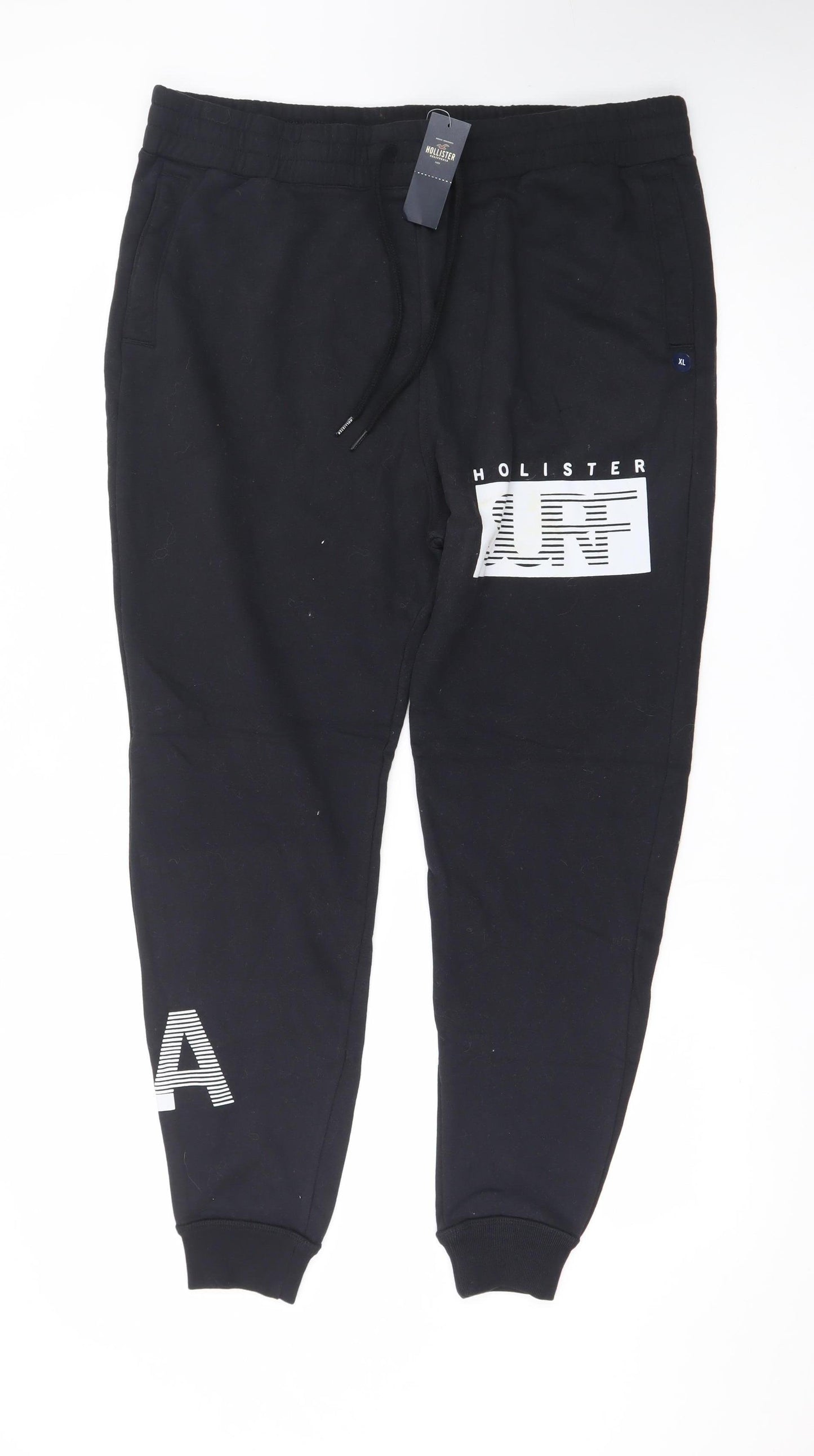 Hollister Men’s Black XL Jogger Sweatpants with Logo Print