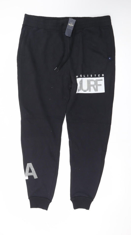 Hollister Men’s Black XL Jogger Sweatpants with Logo Print