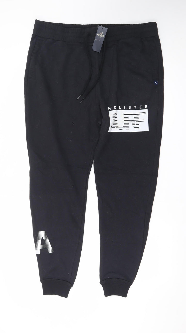 Hollister Men’s Black XL Jogger Sweatpants with Logo Print