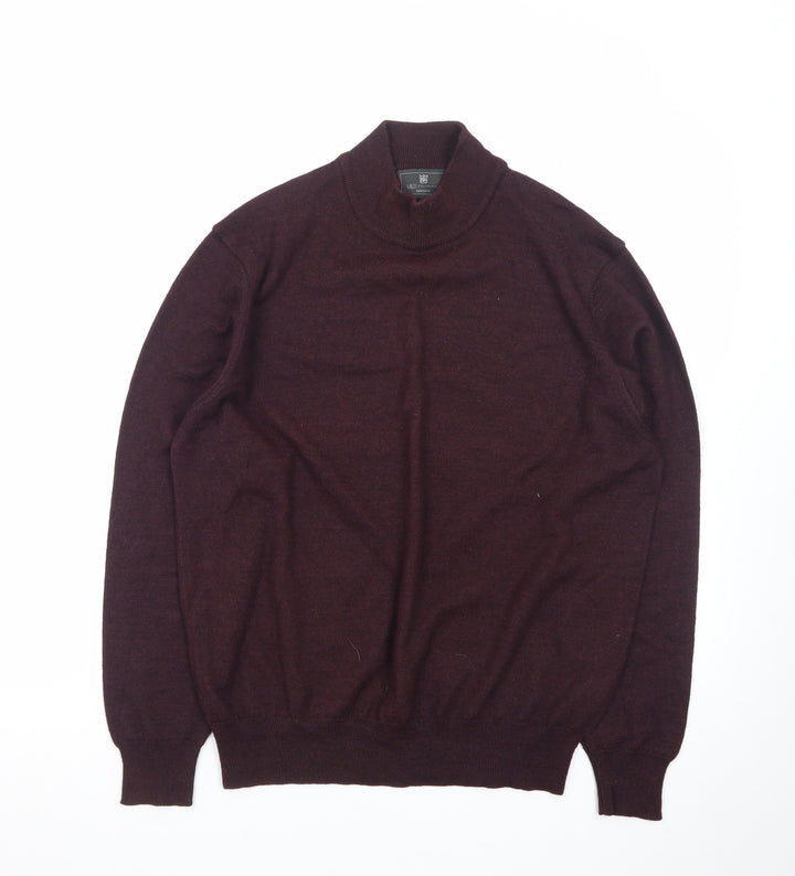 Marks and Spencer Men’s Brown Wool Blend Roll Neck Jumper Size L