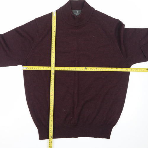 Marks and Spencer Men’s Brown Wool Blend Roll Neck Jumper Size L