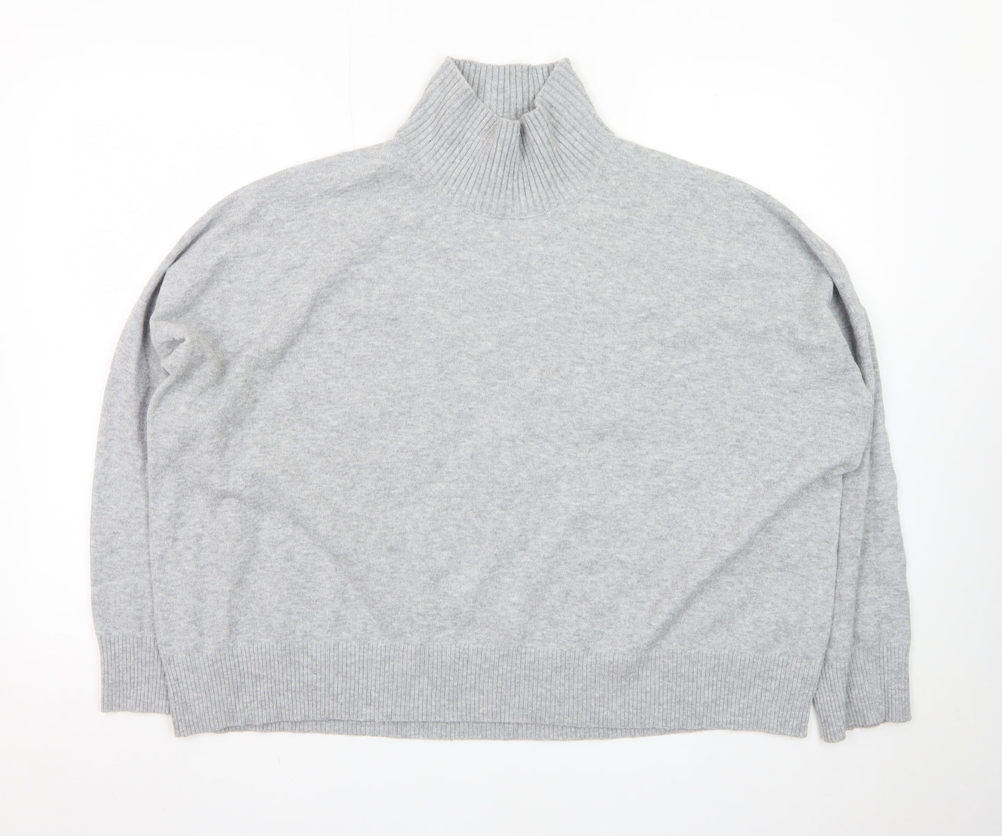 French Connection Women Grey Roll Neck Jumper M Knit Wool Blend