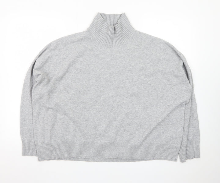 French Connection Women Grey Roll Neck Jumper M Knit Wool Blend
