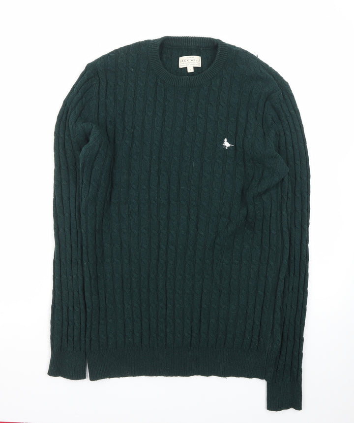 Jack Wills Womens Green Cable-Knit Pullover Jumper Size S
