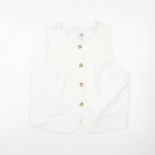 Marks and Spencer Women White Linen Blend Sleeveless Button Blouse Size 16