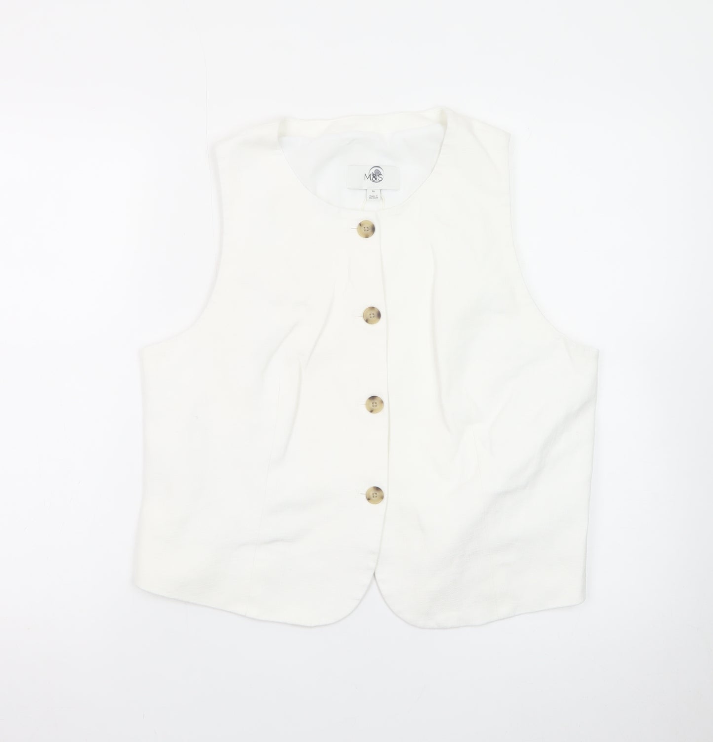 Marks and Spencer Women White Linen Blend Sleeveless Button Blouse Size 16