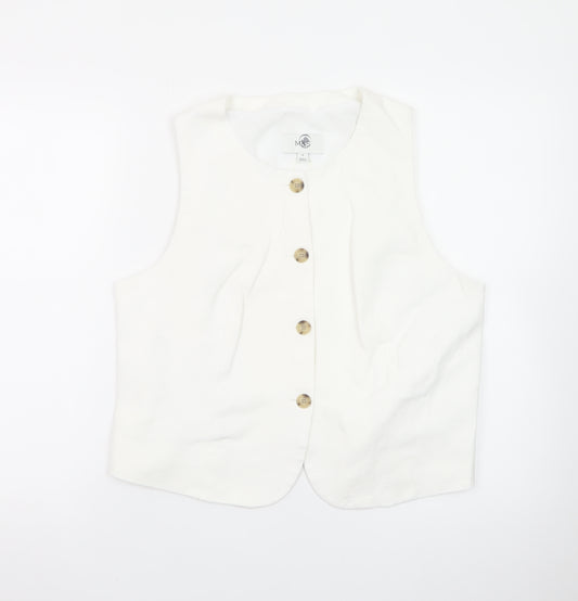 Marks and Spencer Women White Linen Blend Sleeveless Button Blouse Size 16