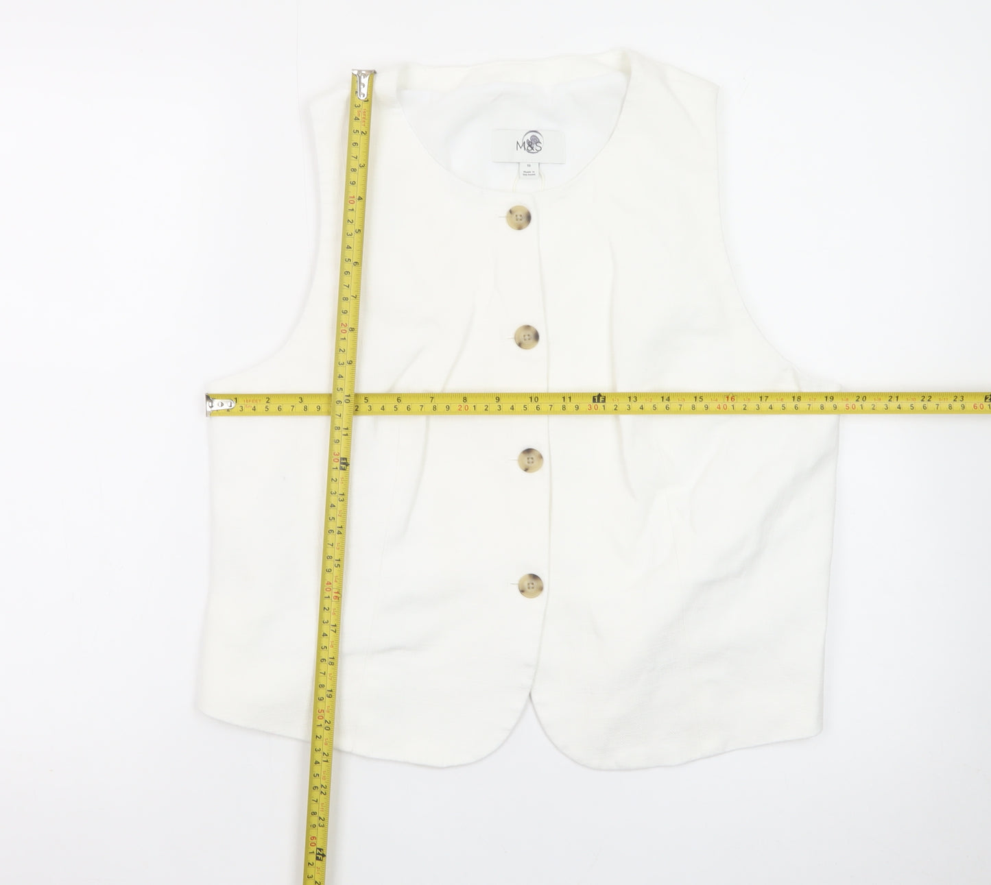 Marks and Spencer Women White Linen Blend Sleeveless Button Blouse Size 16