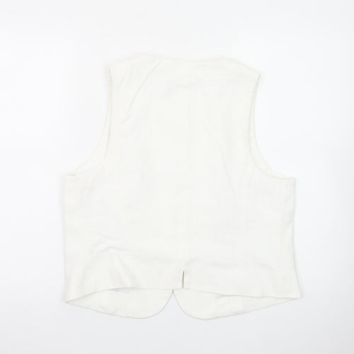 Marks and Spencer Women White Linen Blend Sleeveless Button Blouse Size 16