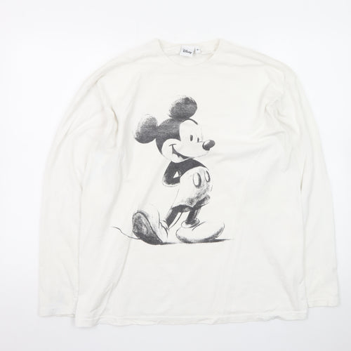Disney Women’s White Long Sleeve Mickey Mouse Cotton T-Shirt M