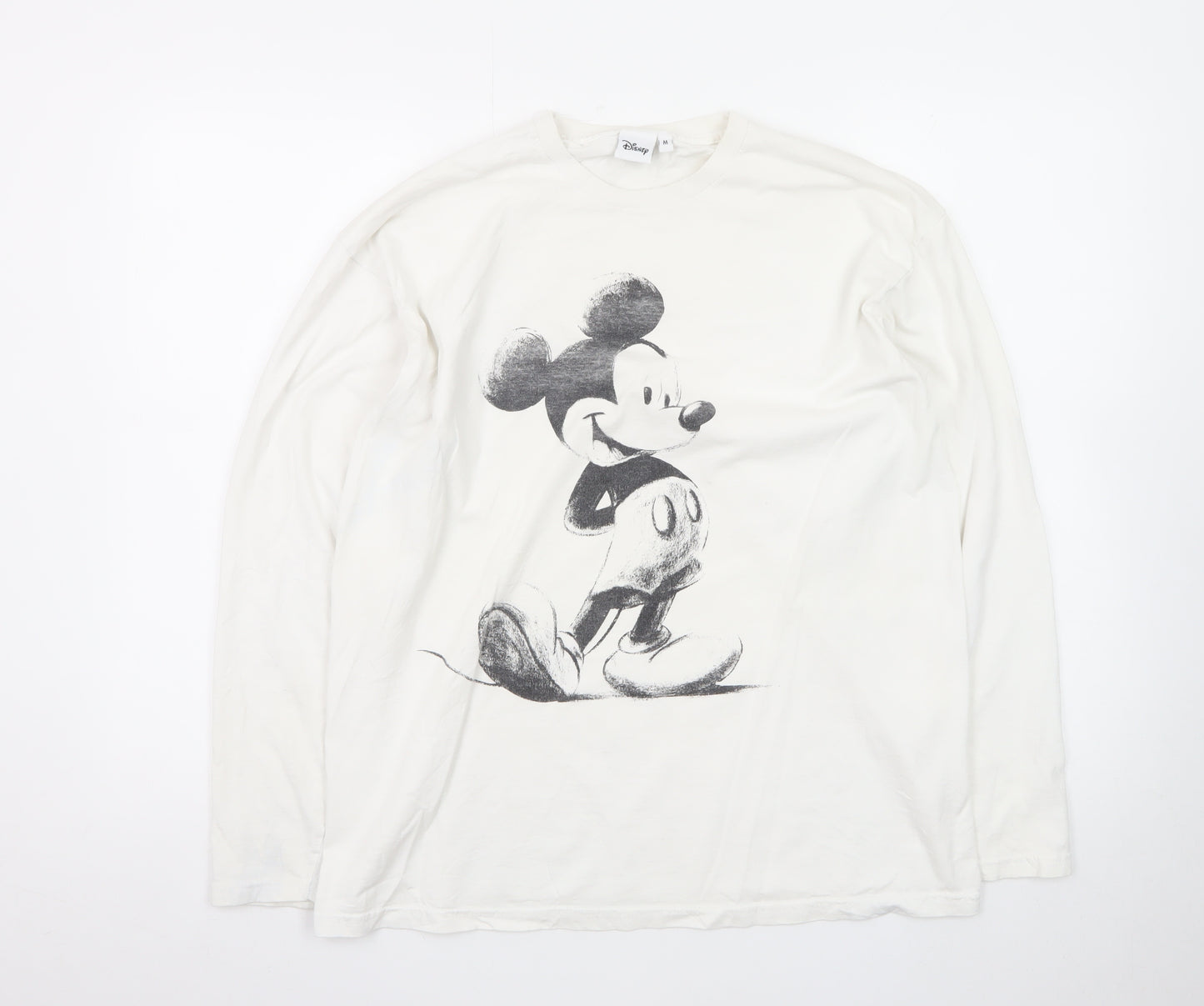 Disney Women’s White Long Sleeve Mickey Mouse Cotton T-Shirt M