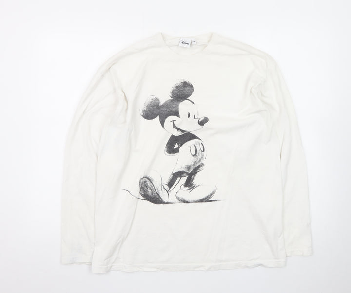 Disney Women’s White Long Sleeve Mickey Mouse Cotton T-Shirt M